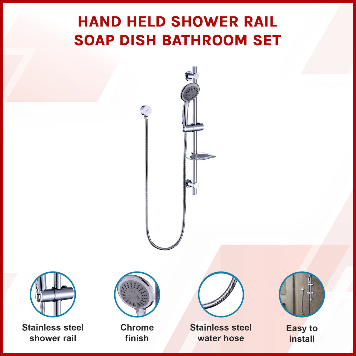 Hand Held Shower Rail Soap Dish Bathroom Set