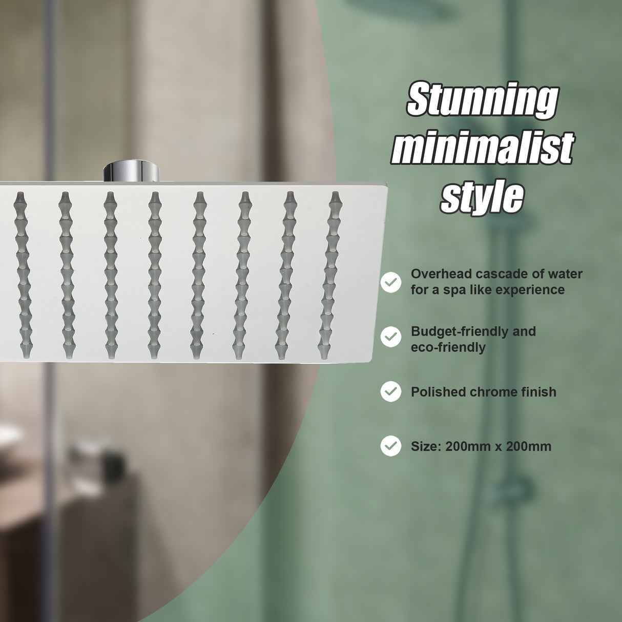 200mm Shower Head Square 304SS Polished Chrome Finish