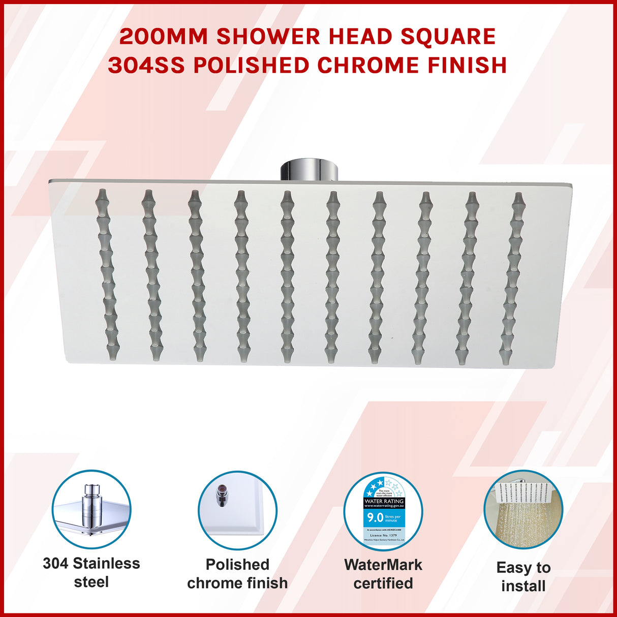 200mm Shower Head Square 304SS Polished Chrome Finish