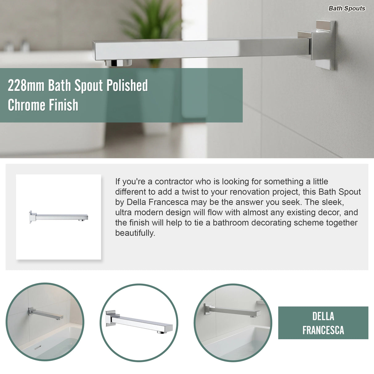 228mm Bath Spout Polished Chrome Finish