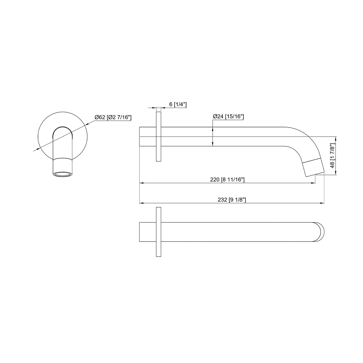 220mm Bath Spout in Polished Chrome Finish