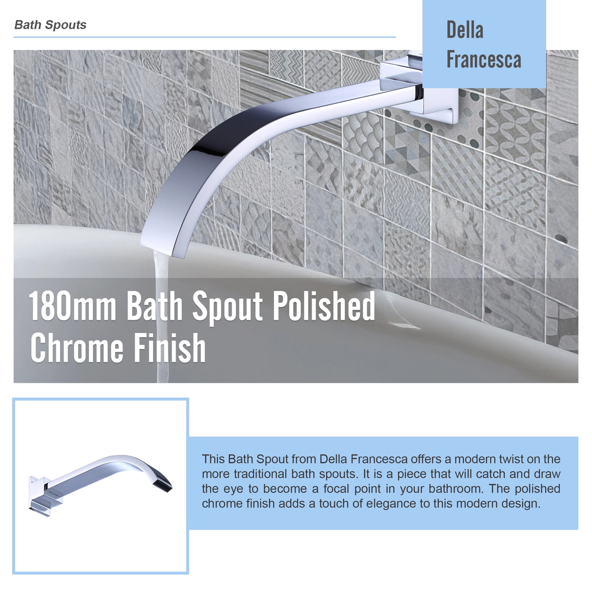 180mm Bath Spout Polished Chrome Finish