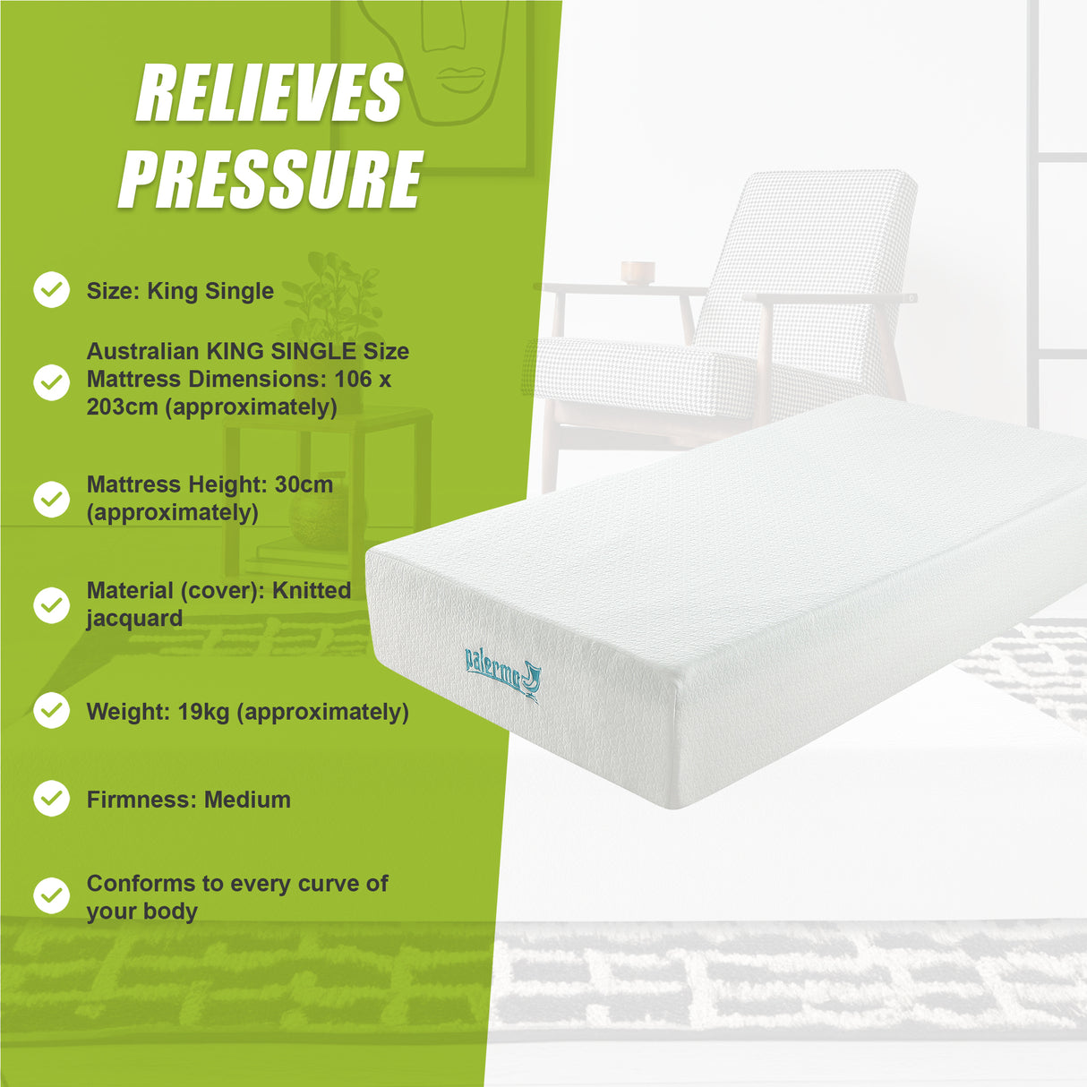King Single 30cm Green Tea Memory Foam Mattress – Cooling Comfort with CertiPUR-US® Certified Foam