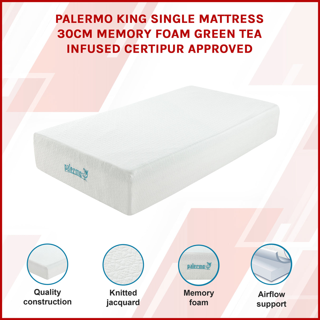 King Single 30cm Green Tea Memory Foam Mattress – Cooling Comfort with CertiPUR-US® Certified Foam