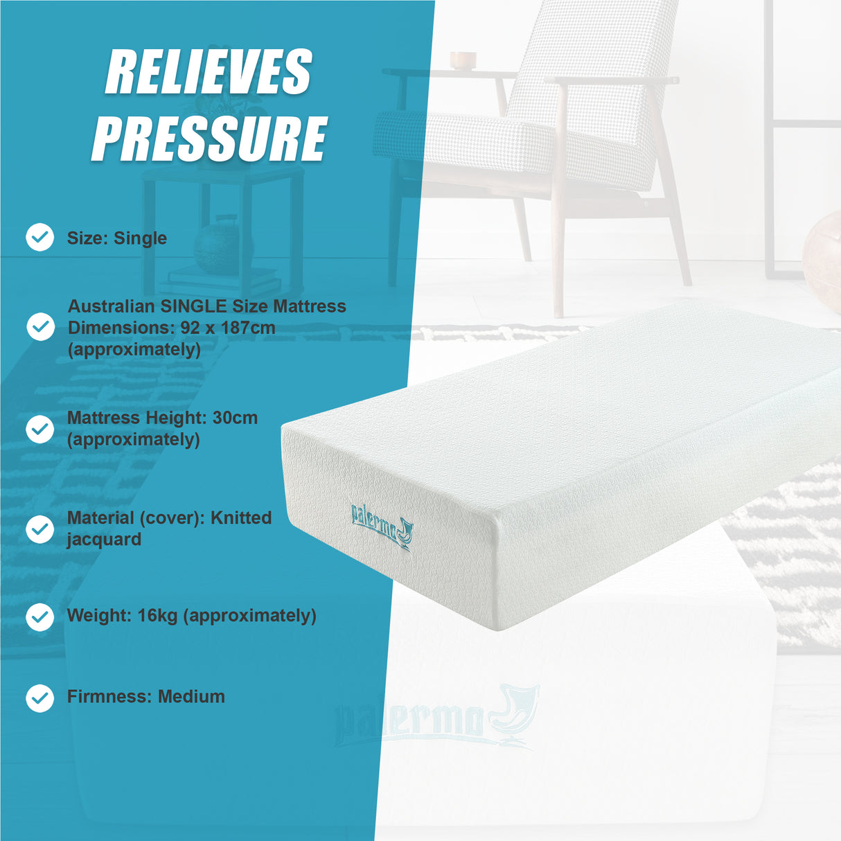 Single 30cm Green Tea Memory Foam Mattress – Cooling Comfort with CertiPUR-US® Certified Foam