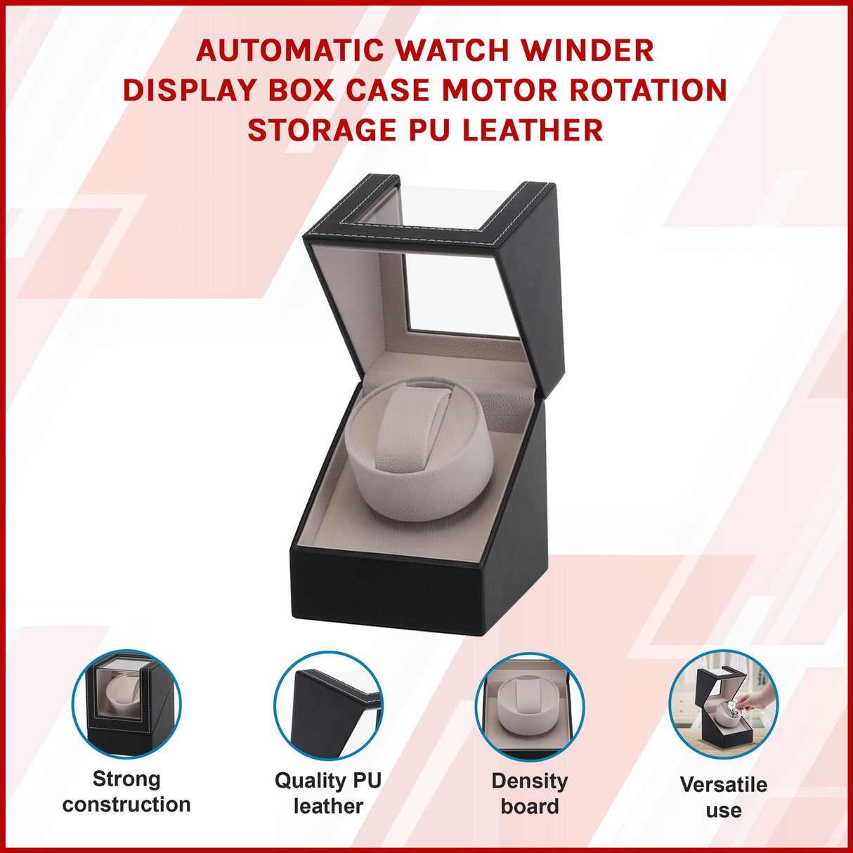 Automatic Watch Winder Display Box Case Motor Rotation Storage PU Leather