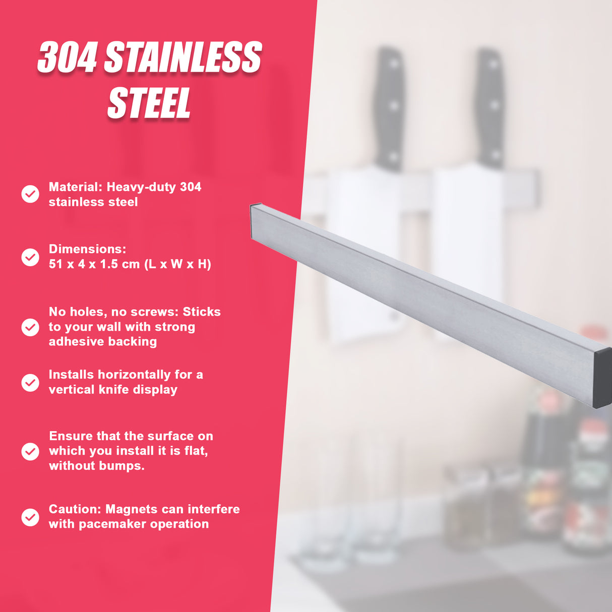 41cm Strong Magnetic Wall Mounted Kitchen Knife Magnet Bar Holder Display Rack Strip