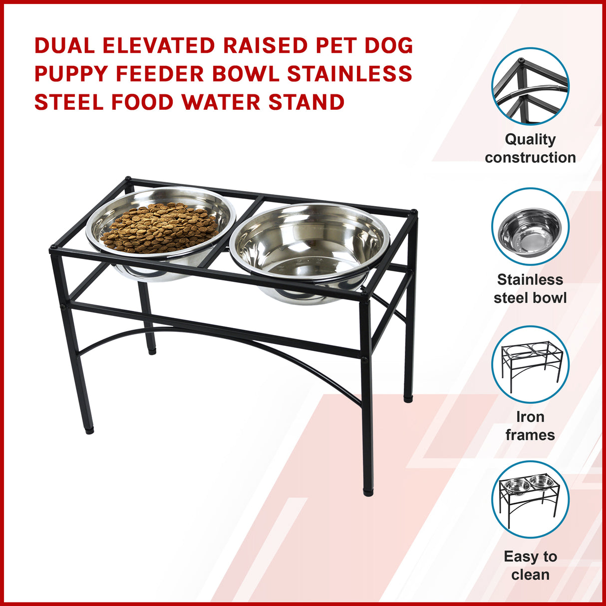 Dual Elevated Raised Pet Dog Puppy Feeder Bowl Stainless Steel Food Water Stand