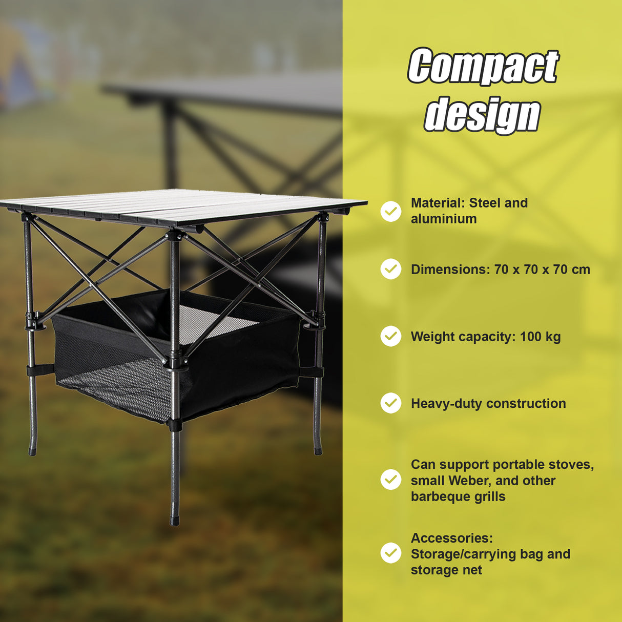 Folding Collapsible Camping Table Caravan RV Heavy Duty Steel & Aluminium