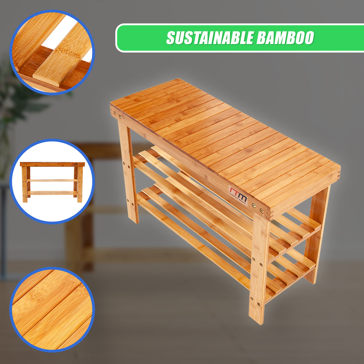 3 Tier Shoe Rack Bamboo Wooden Storage Shelf Stand Bench Cabinet Organiser