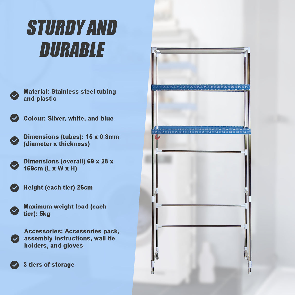 Storage Shelves Shelf 3 Tier Rack Portable Laundry Stand Unit Organiser