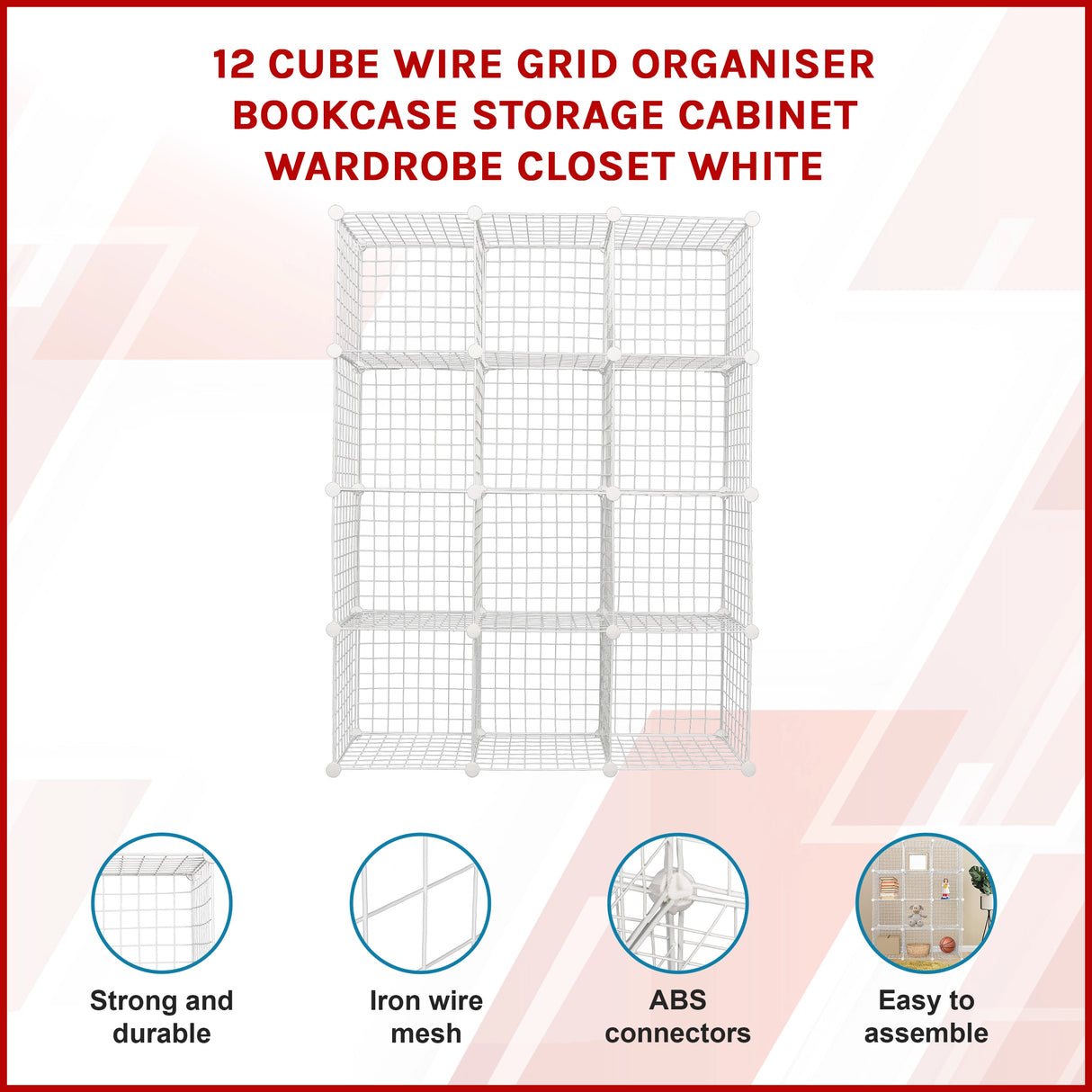 12 Cube Wire Grid Organiser Bookcase Storage Cabinet Wardrobe Closet White