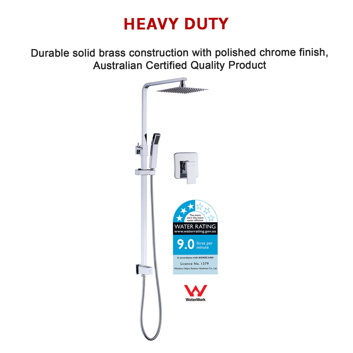 WELS 8" Rain Shower Head Set Square Dual Heads Faucet High Pressure With Mixer