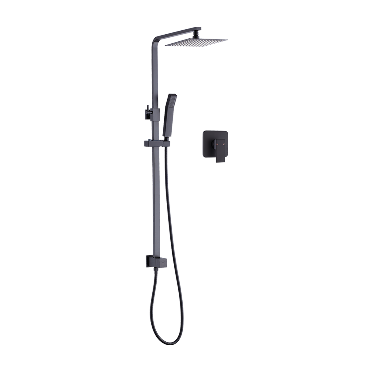 WELS 8" Rain Shower Head Set Square Dual Heads Faucet High Pressure With Mixer