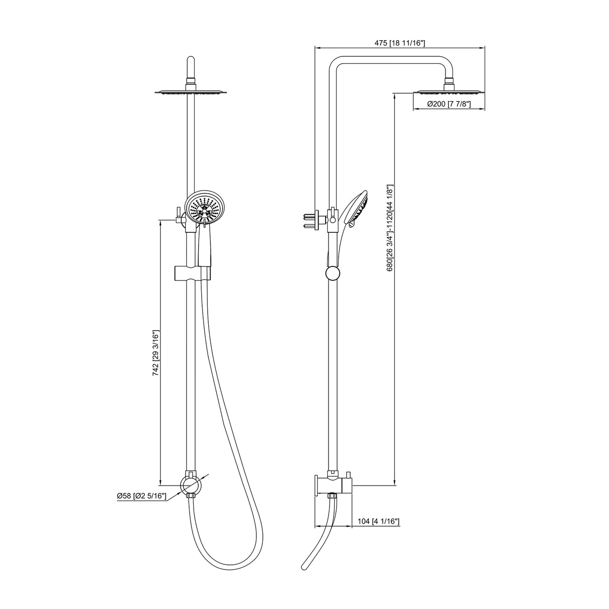 WELS 8" Rain Shower Head Set Rounded Dual Heads Faucet High Pressure Hand Held