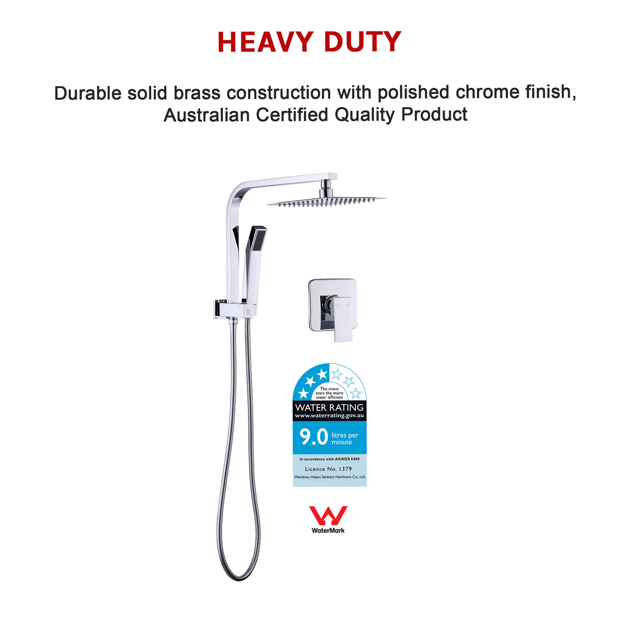 WELS 8" Rain Shower Head Set Square Dual Heads Faucet High Pressure With Mixer