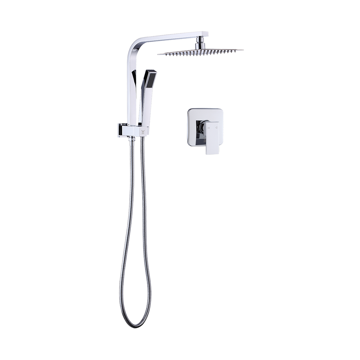 WELS 8" Rain Shower Head Set Square Dual Heads Faucet High Pressure With Mixer