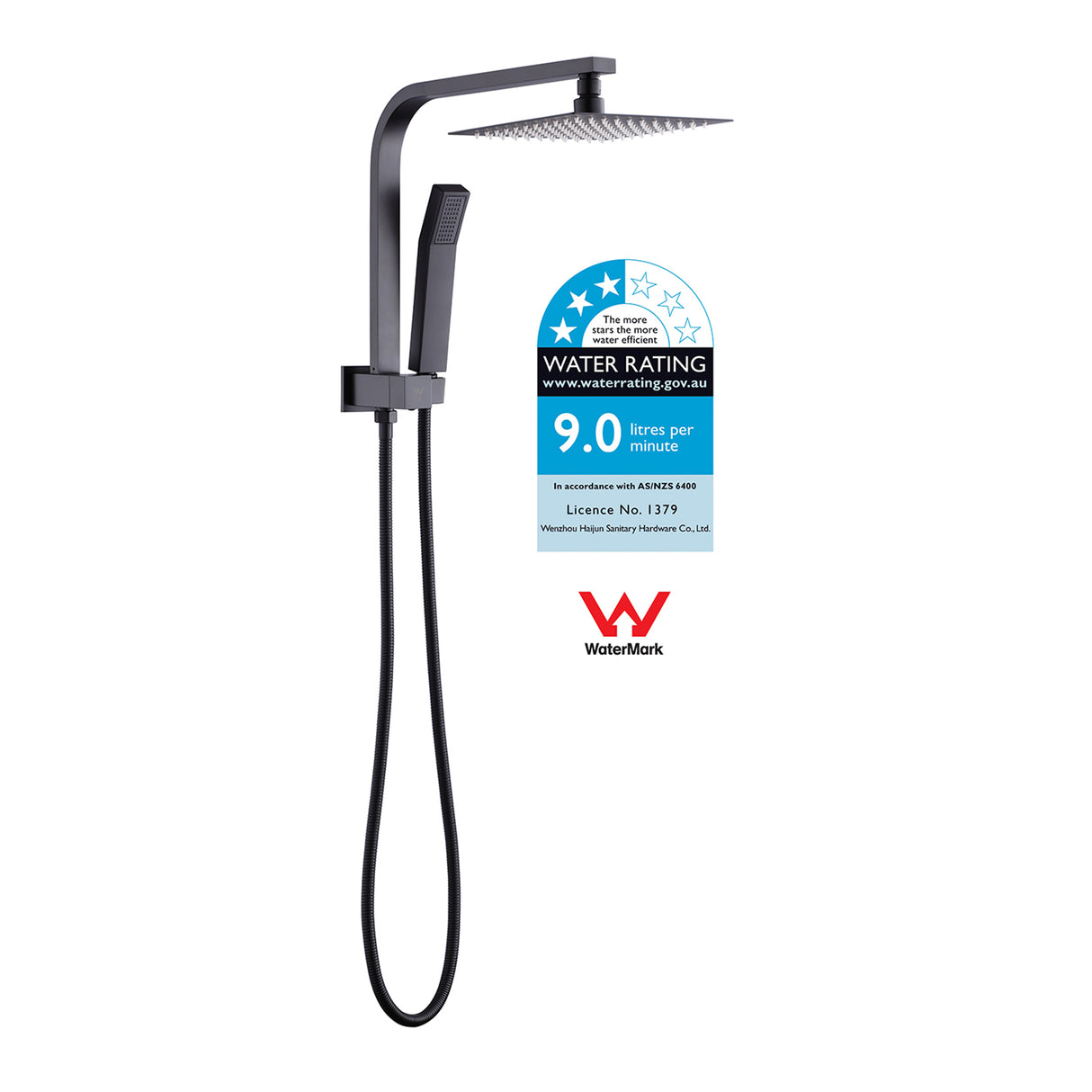 WELS 8" Rain Shower Head Set Square Dual Heads Faucet High Pressure Hand Held