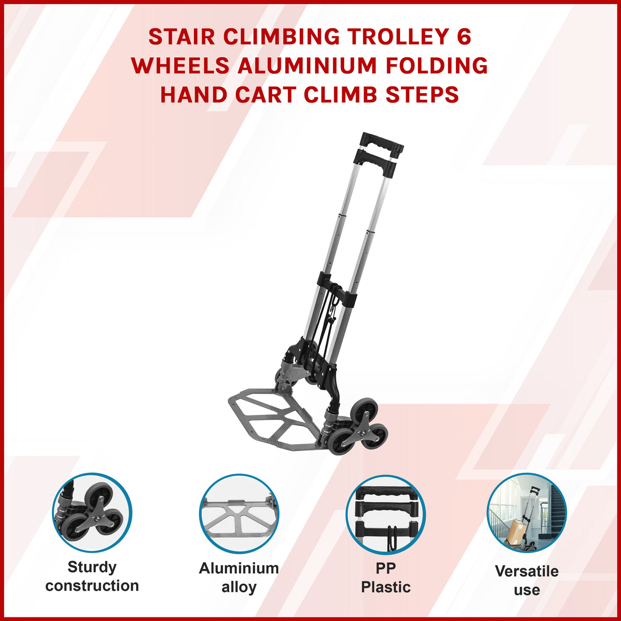 Stair Climbing Trolley 6 Wheels Aluminium Folding Hand Cart Climb Steps
