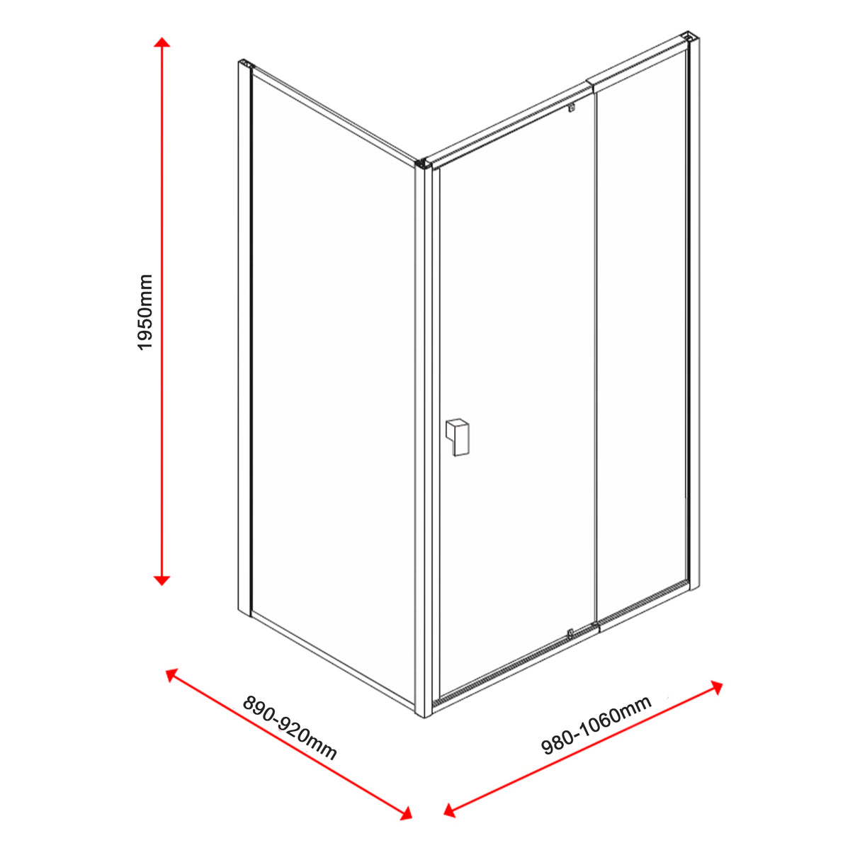 Semi Frameless Shower Screen (98~106)x 195cm & (89~92)x 195cm Side AS/NZS Glass