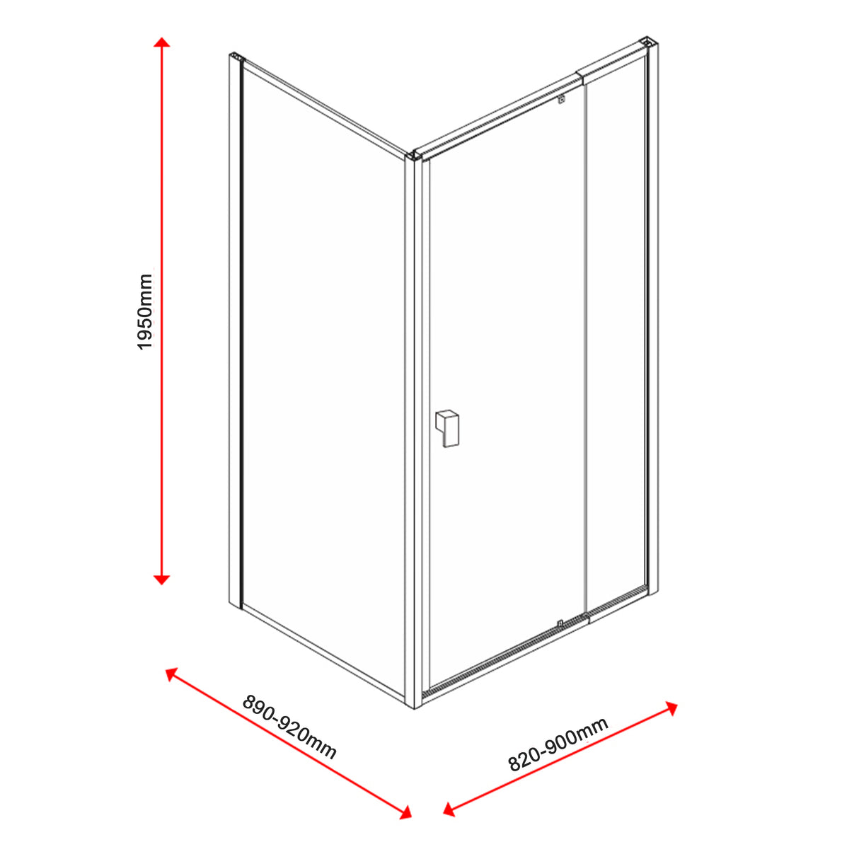 Semi Frameless Shower Screen (82~90)x 195cm & (89~92)x 195cm Side AS/NZS Glass