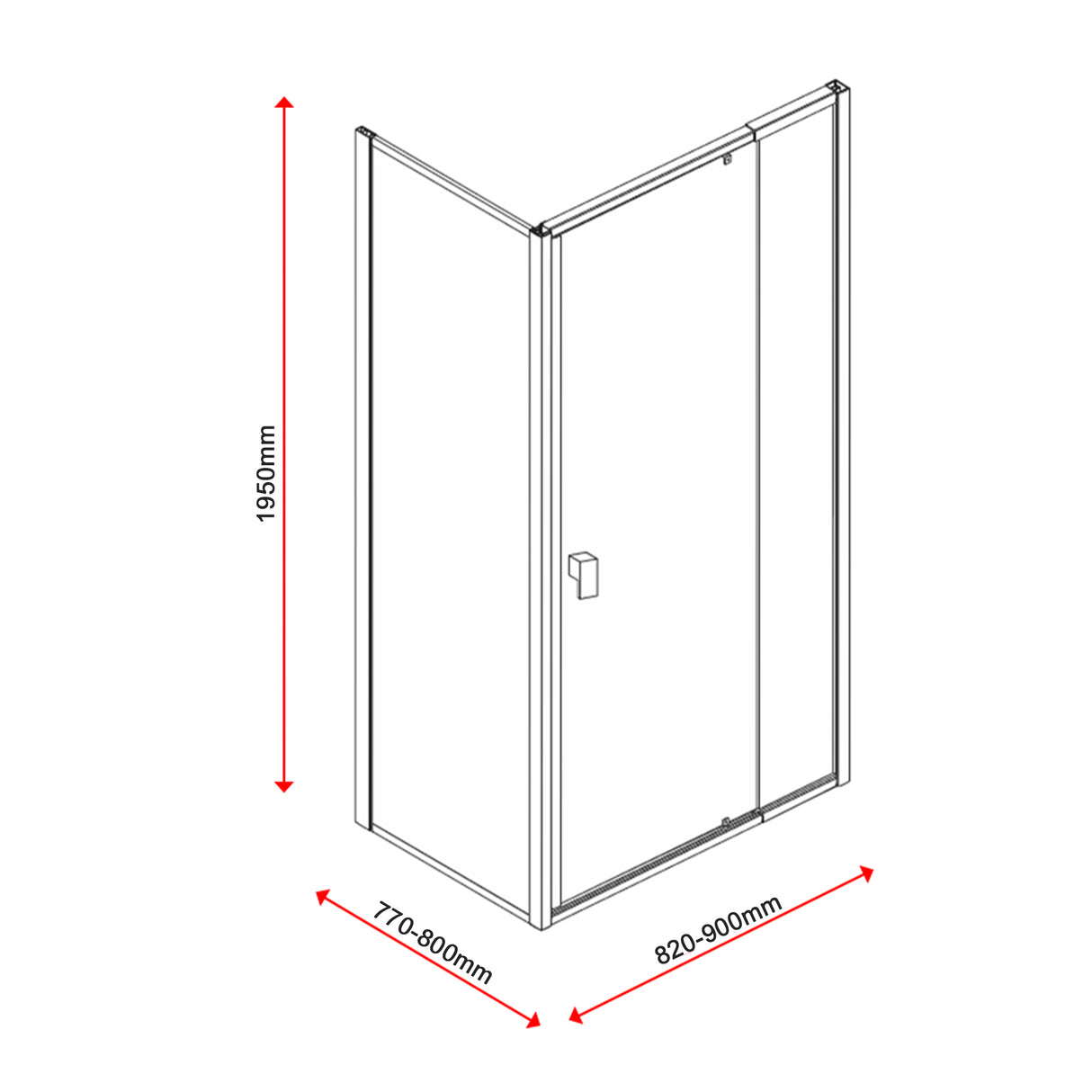 Semi Frameless Shower Screen (98~106)x 195cm & (77~80)x 195cm Side AS/NZS Glass