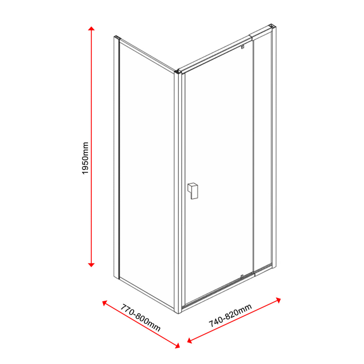 Semi Frameless Shower Screen (74~82)x 195cm & (77~80)x 195cm Side AS/NZS Glass