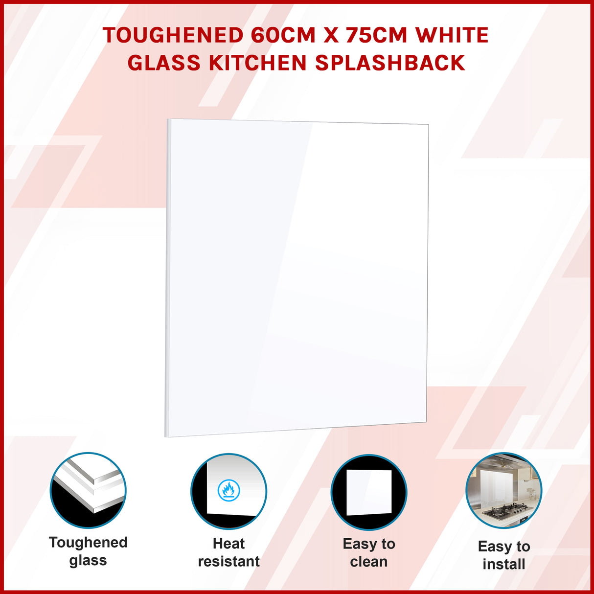 Toughened 60cm x 75cm White Glass Kitchen Splashback