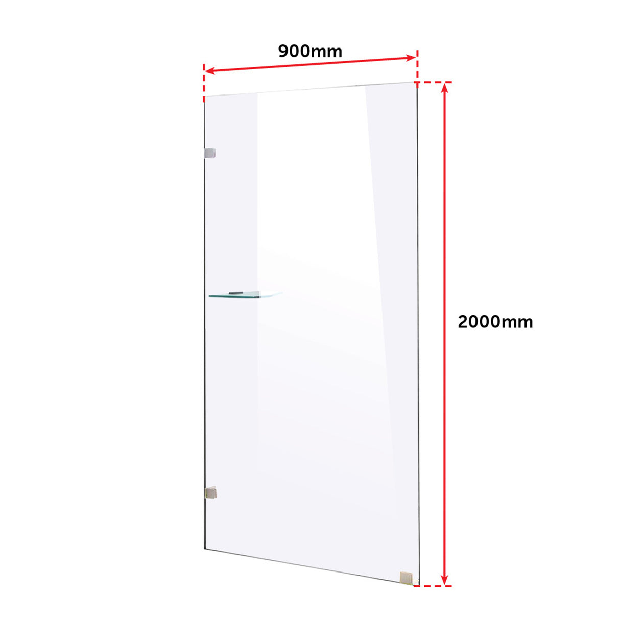 900 x 2000mm Frameless 10mm Safety Glass Shower Screen
