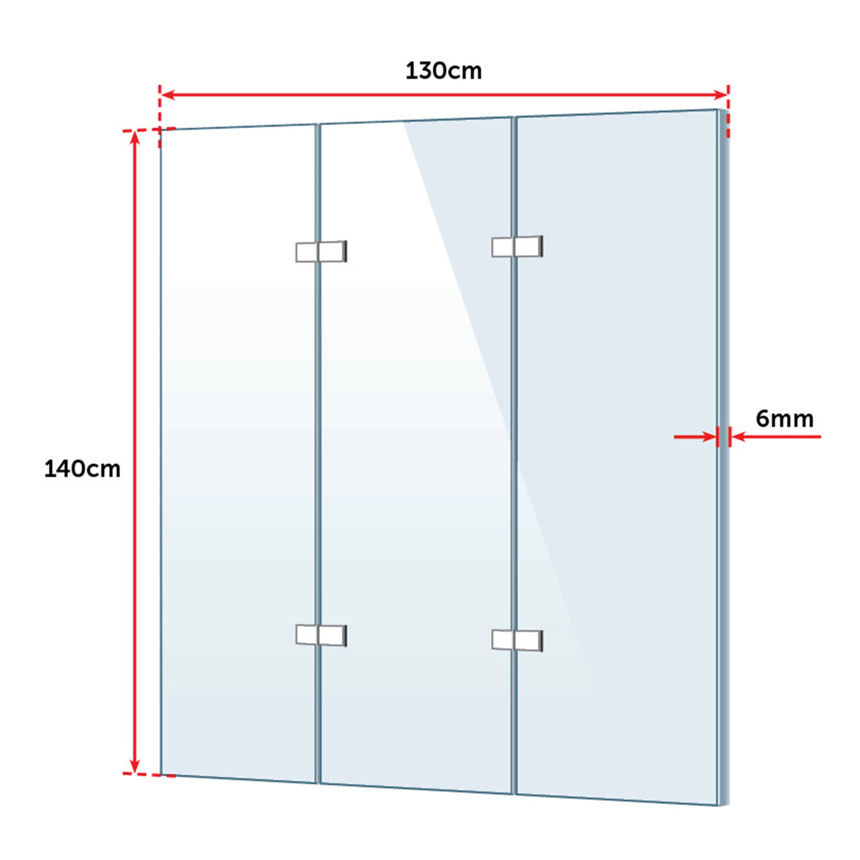 3 Fold Chrome Folding Bath Shower Screen Door Panel 1300mm x 1400mm