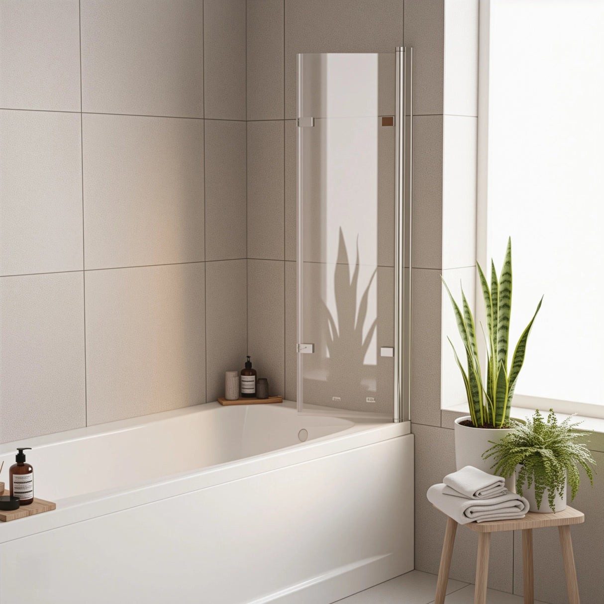 3 Fold Chrome Folding Bath Shower Screen Door Panel 1300mm x 1400mm