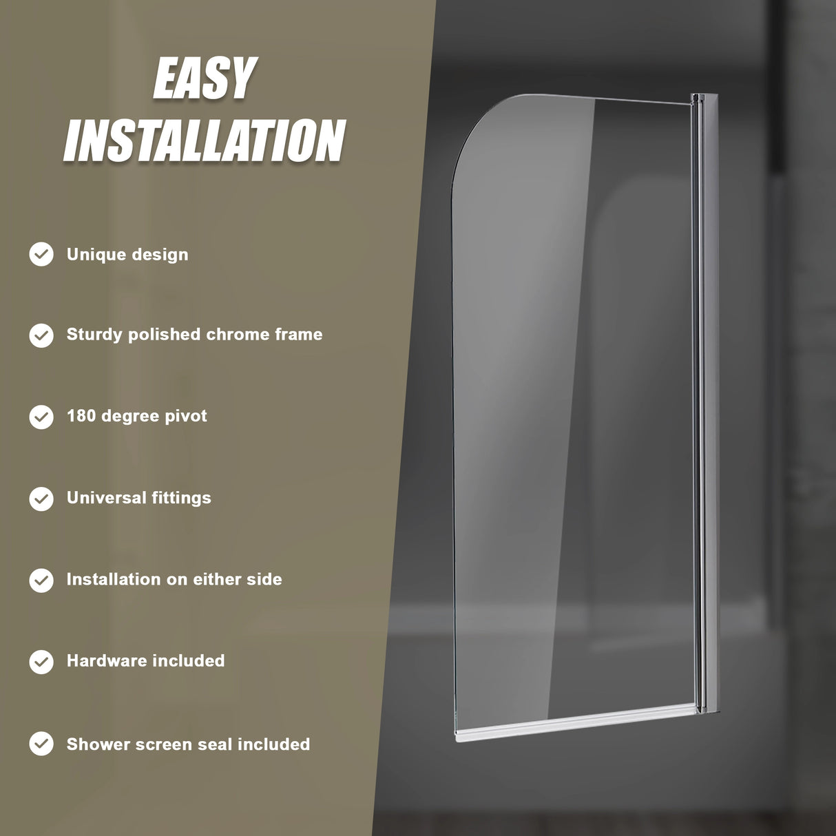 180 Degree Pivot Door 6mm Safety Glass Bath Shower Screen 900x1400mm By Della Francesca