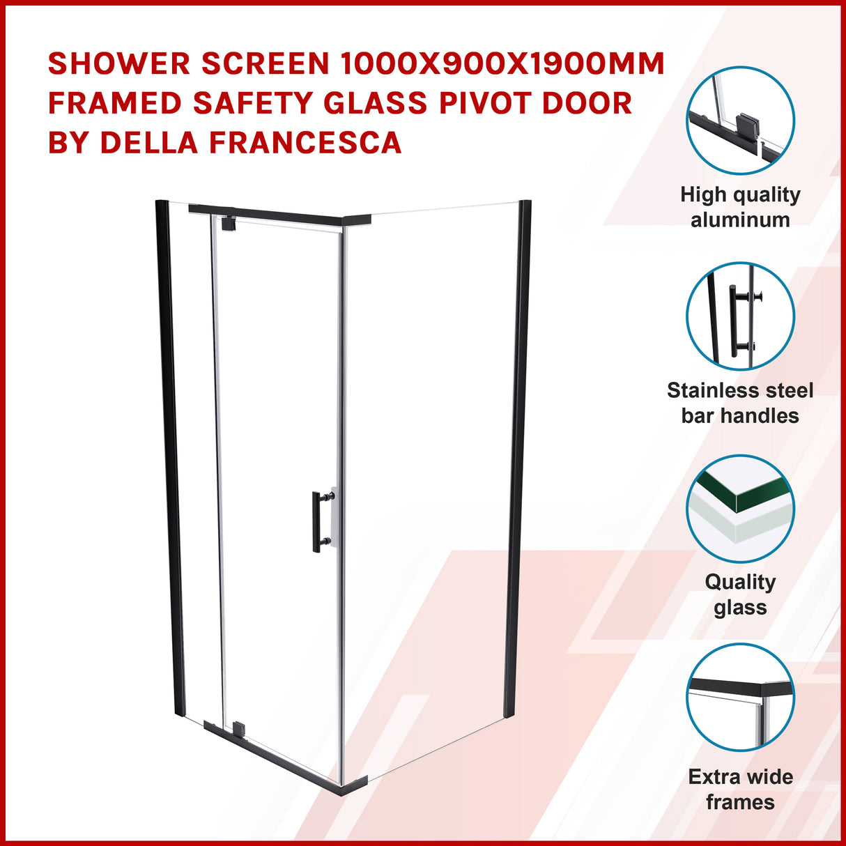 Shower Screen 1000x900x1900mm Framed Safety Glass Pivot Door By Della Francesca