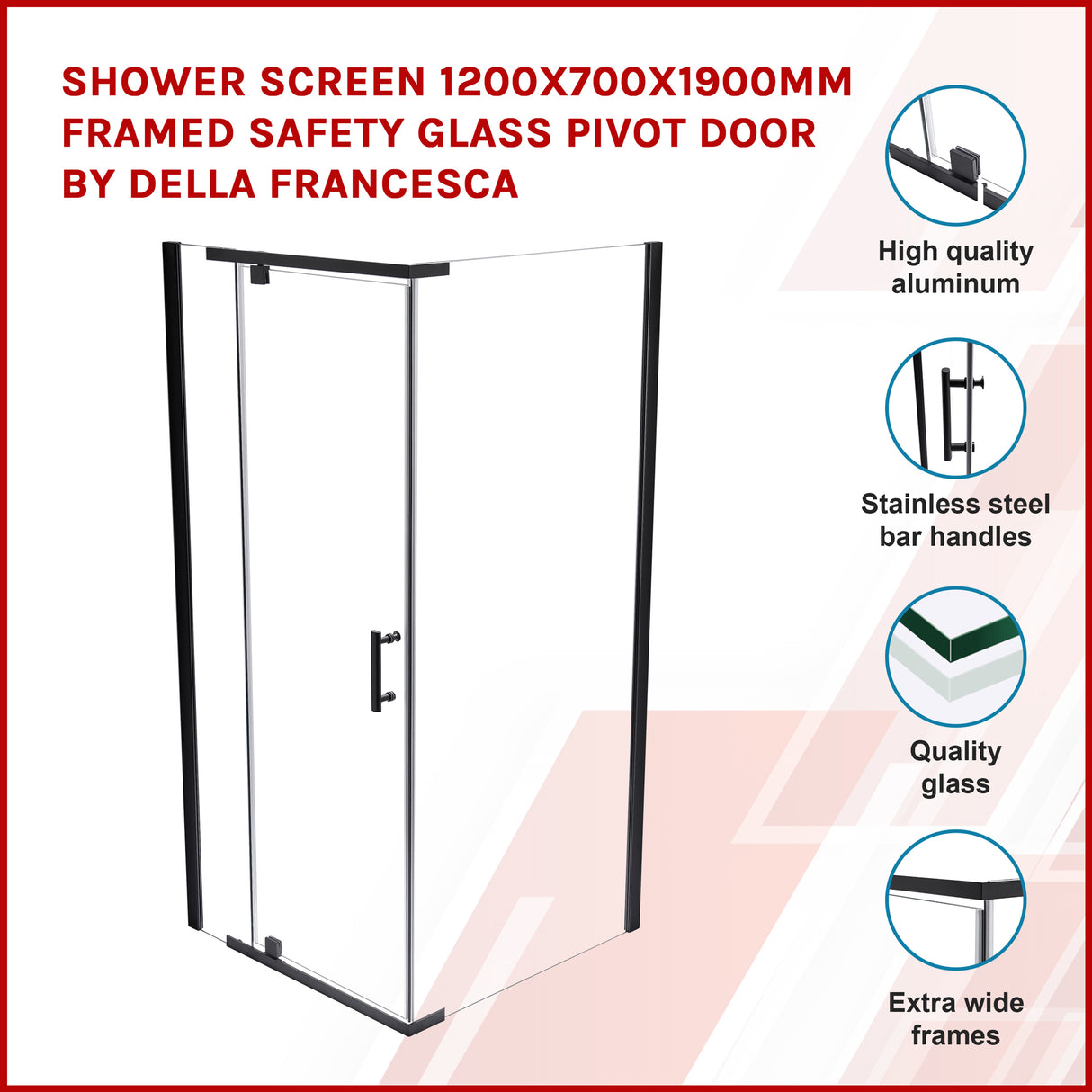 Shower Screen 1200x700x1900mm Framed Safety Glass Pivot Door By Della Francesca