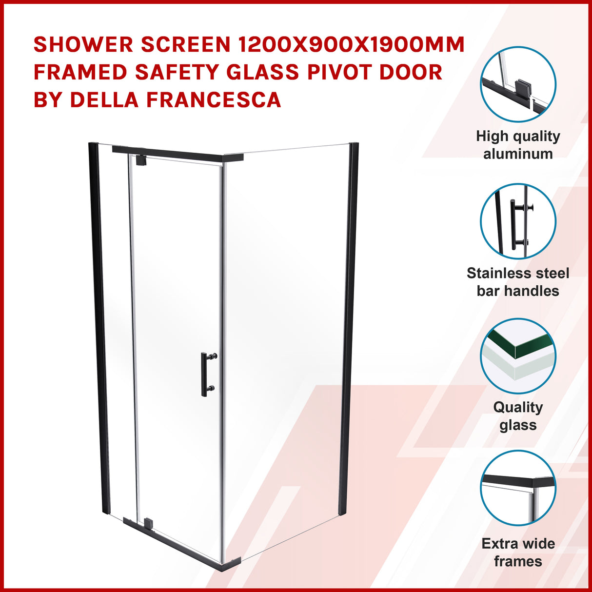 Shower Screen 1200x900x1900mm Framed Safety Glass Pivot Door By Della Francesca
