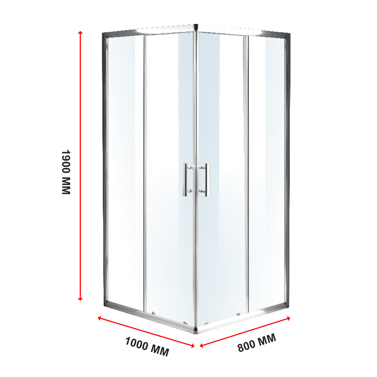 1000 x 800mm Sliding Door Nano Safety Glass Shower Screen By Della Francesca