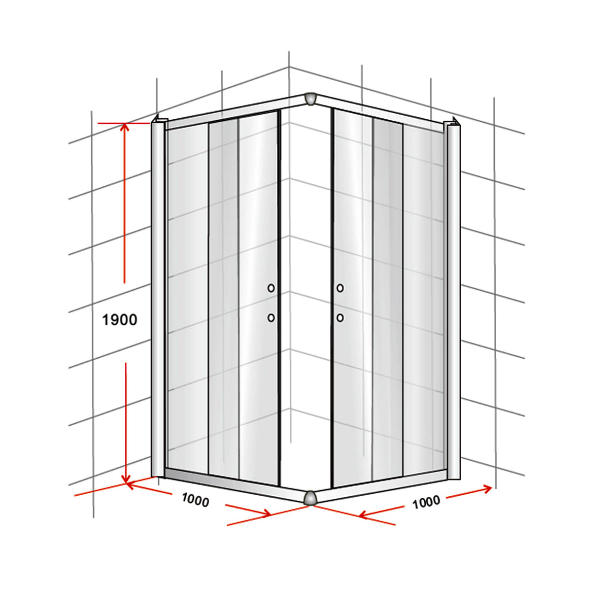 1000 x 1000mm Sliding Door Nano Safety Glass Shower Screen By Della Francesca