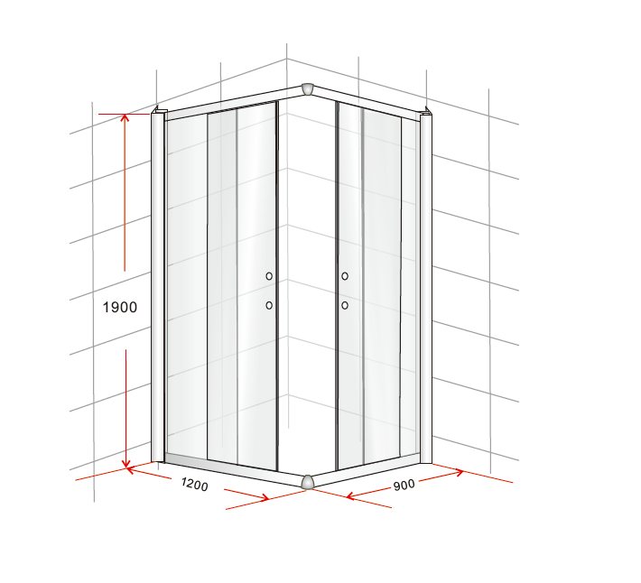 1200 x 900mm Sliding Door Nano Safety Glass Shower Screen By Della Francesca