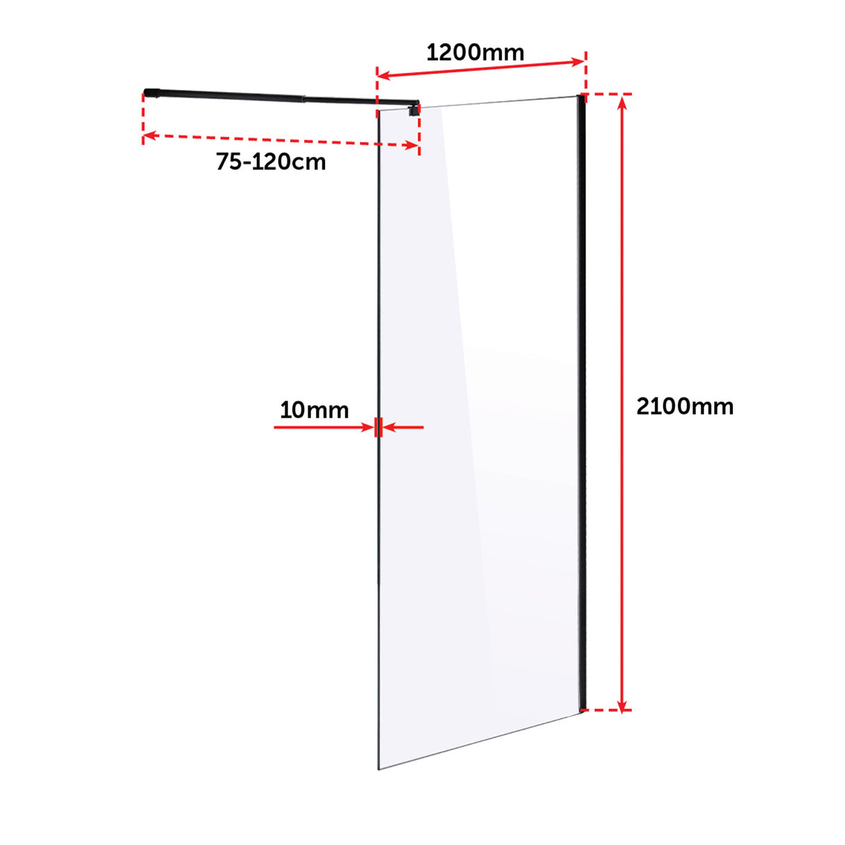 1200 x 2100mm Frameless 10mm Safety Glass Shower Screen