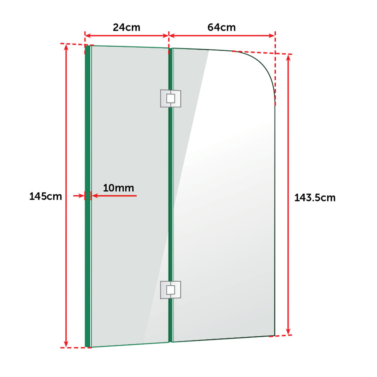 900 x 1450mm Frameless Bath Panel 10mm Glass Shower Screen By Della Francesca