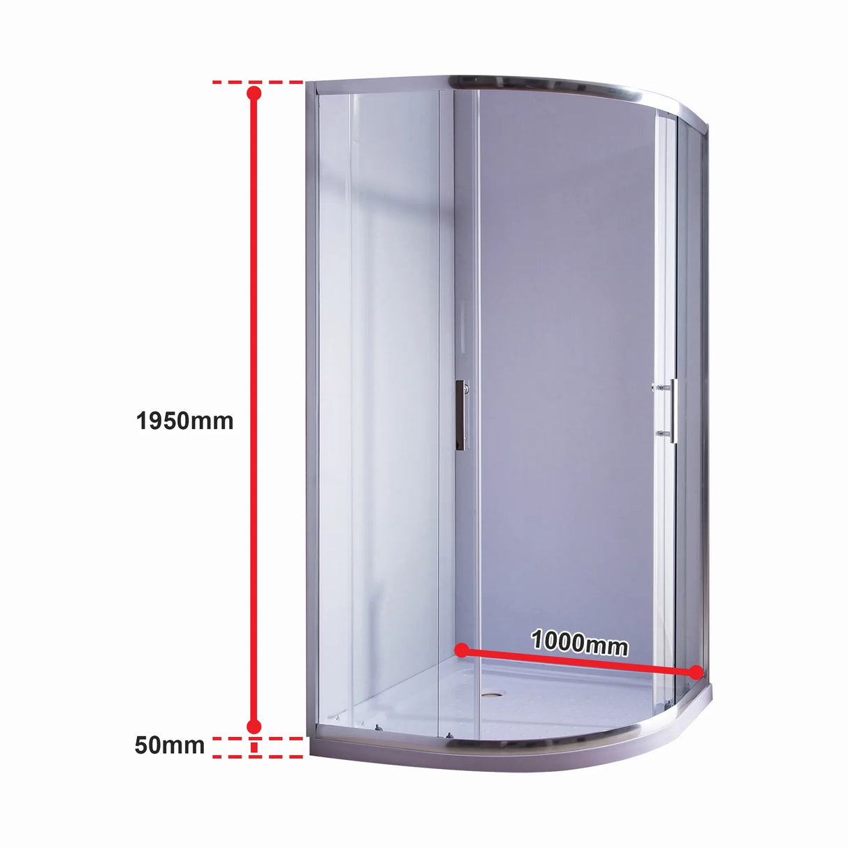 100 x 100cm Rounded Sliding 6mm Curved Shower Screen with Base in Chrome