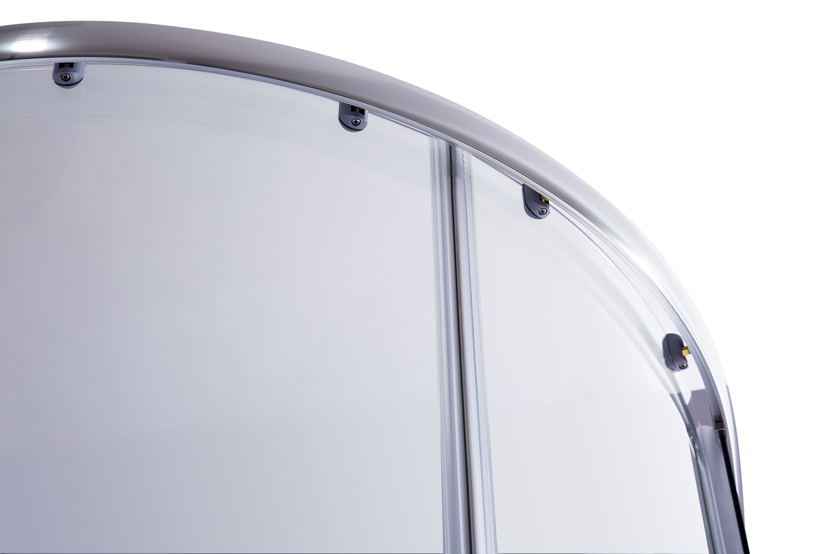 100 x 100cm Chrome Rounded Sliding 6mm Curved Shower Screen with Black Base