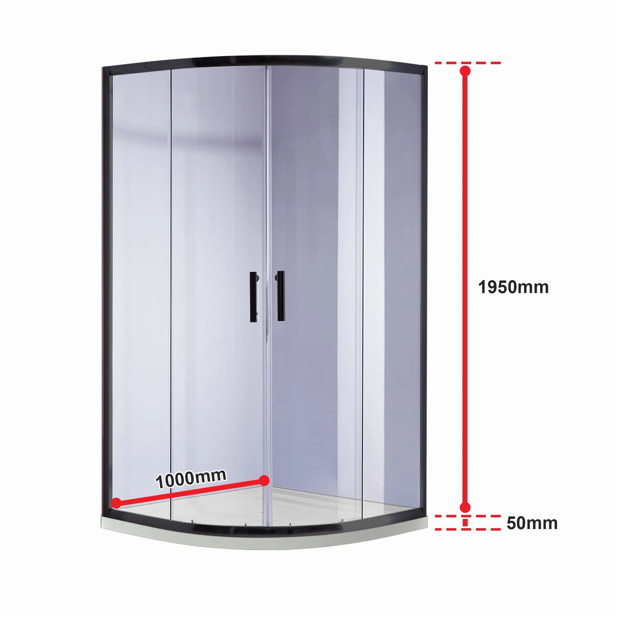 100 x 100cm Black Rounded Sliding 6mm Curved Shower Screen with White Base