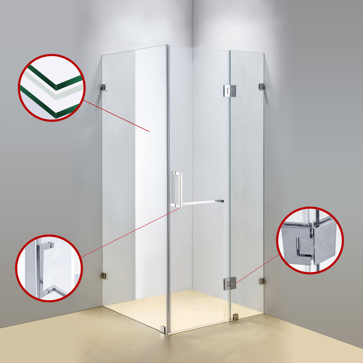 1100 x 1000mm Frameless 10mm Glass Shower Screen By Della Francesca