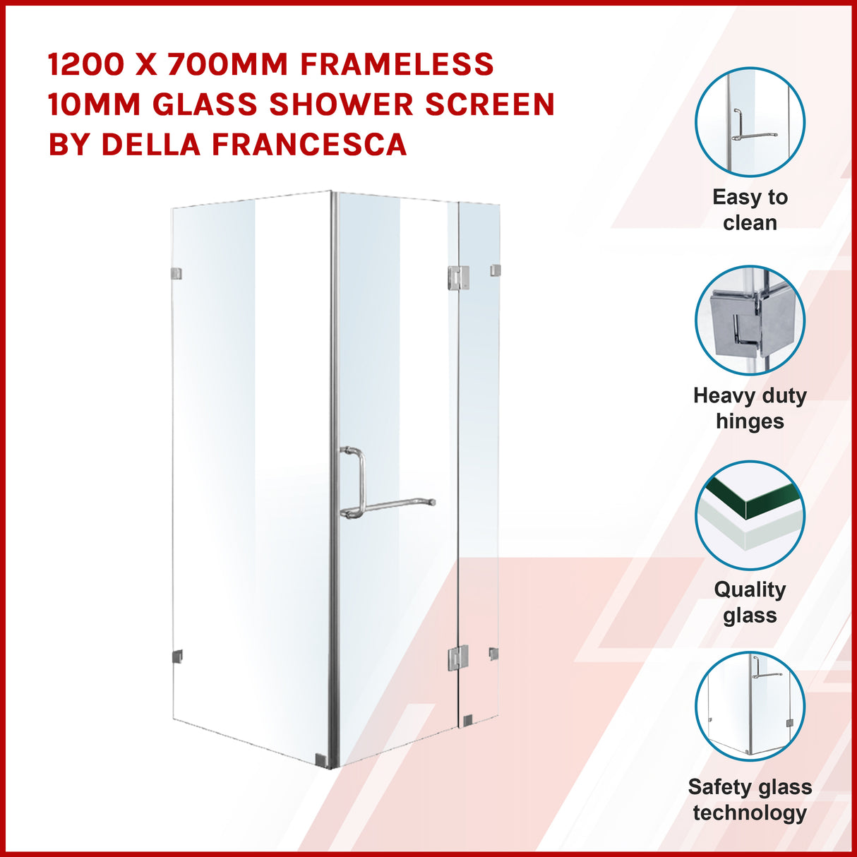 1200 x 700mm Frameless 10mm Glass Shower Screen By Della Francesca