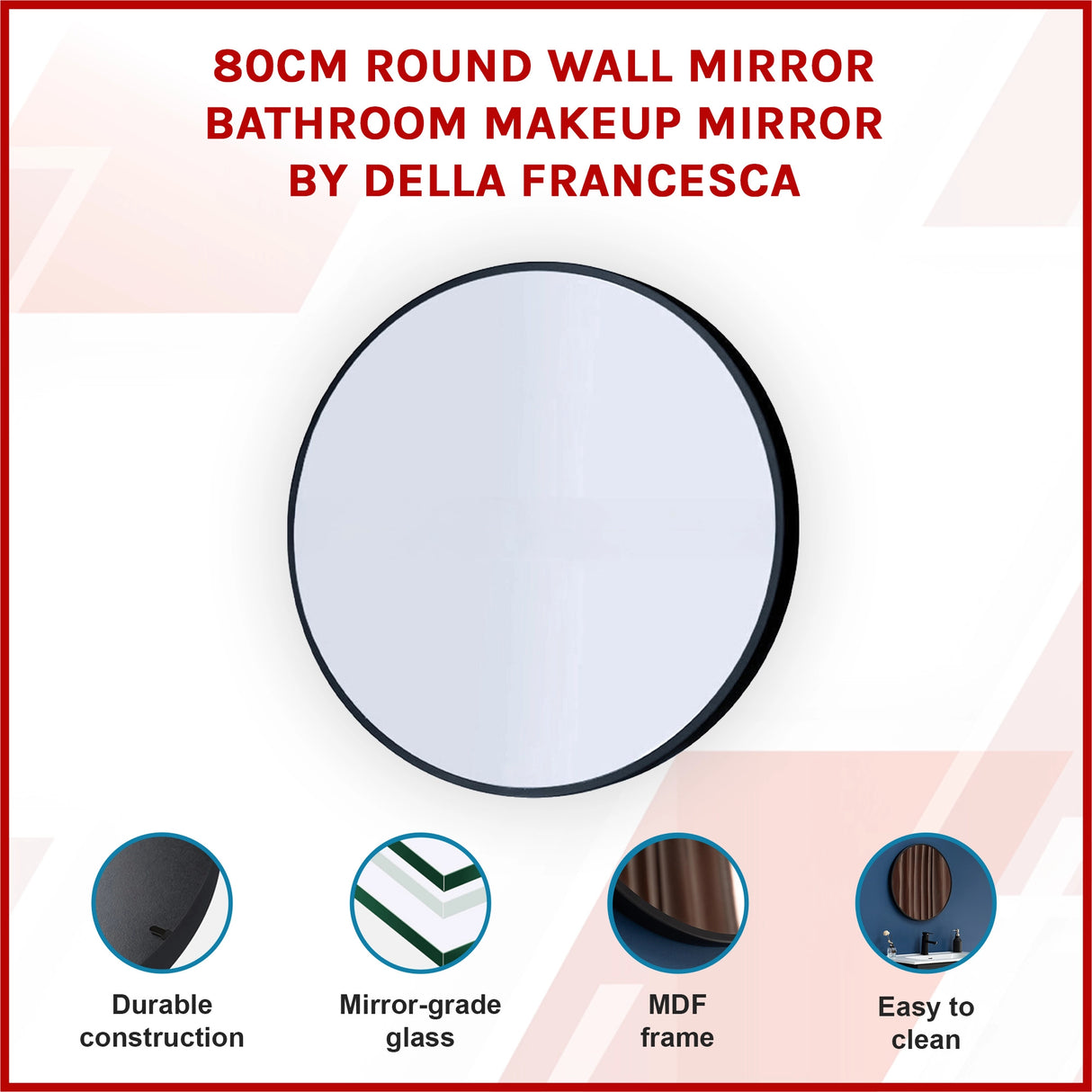 80cm Round Wall Mirror Bathroom Makeup Mirror by Della Francesca