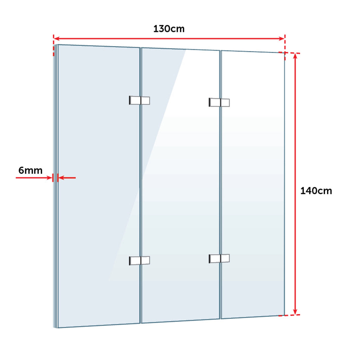 3 Fold Chrome Folding Bath Shower Screen Door Panel 1300mm x 1400mm