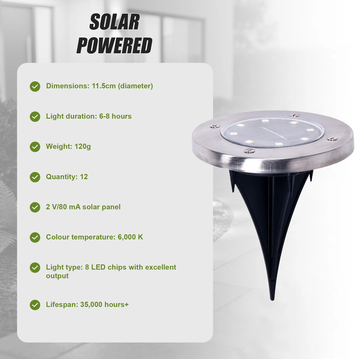 12x Solar Powered LED Buried Inground Recessed Light Garden Outdoor Deck Path