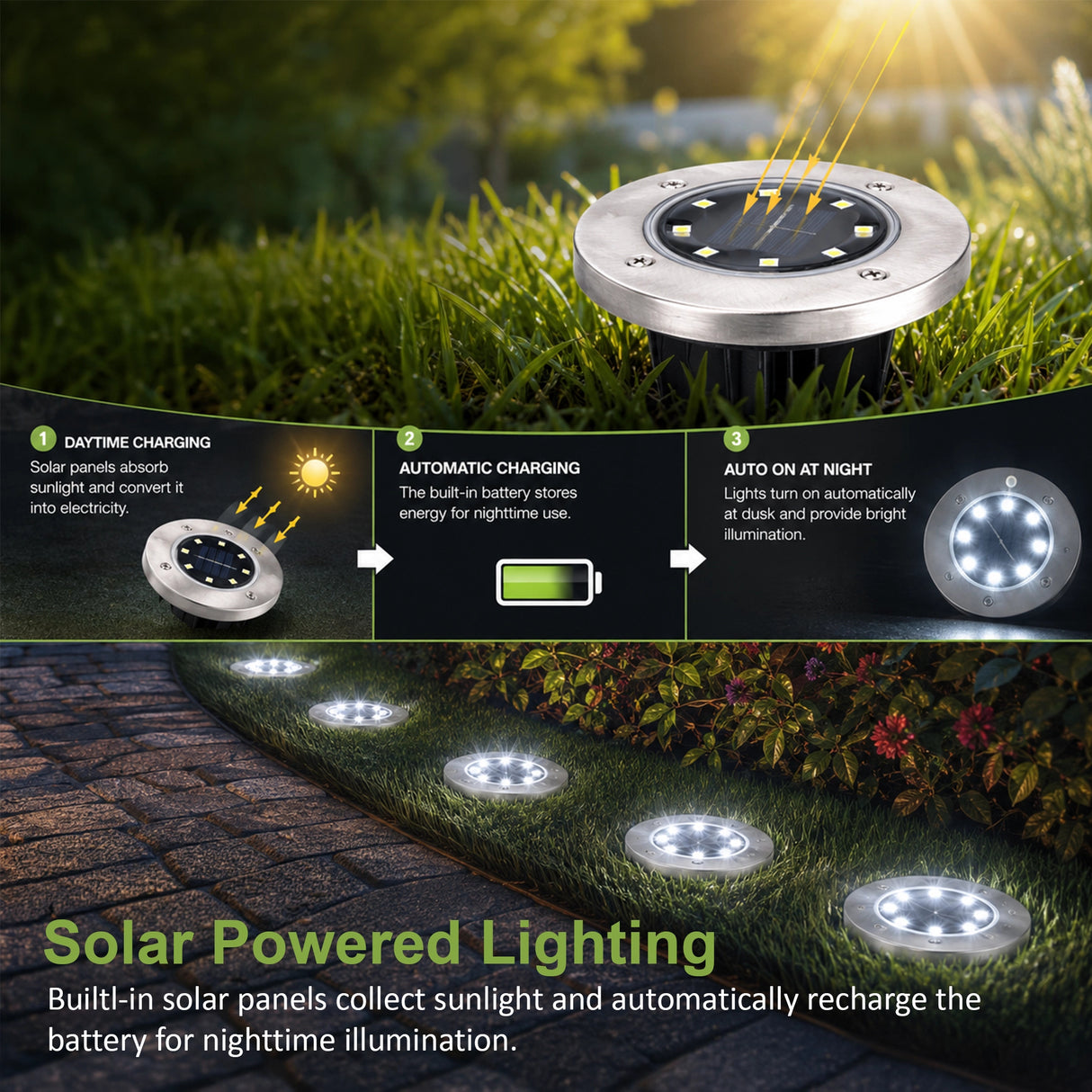 12x Solar Powered LED Buried Inground Recessed Light Garden Outdoor Deck Path