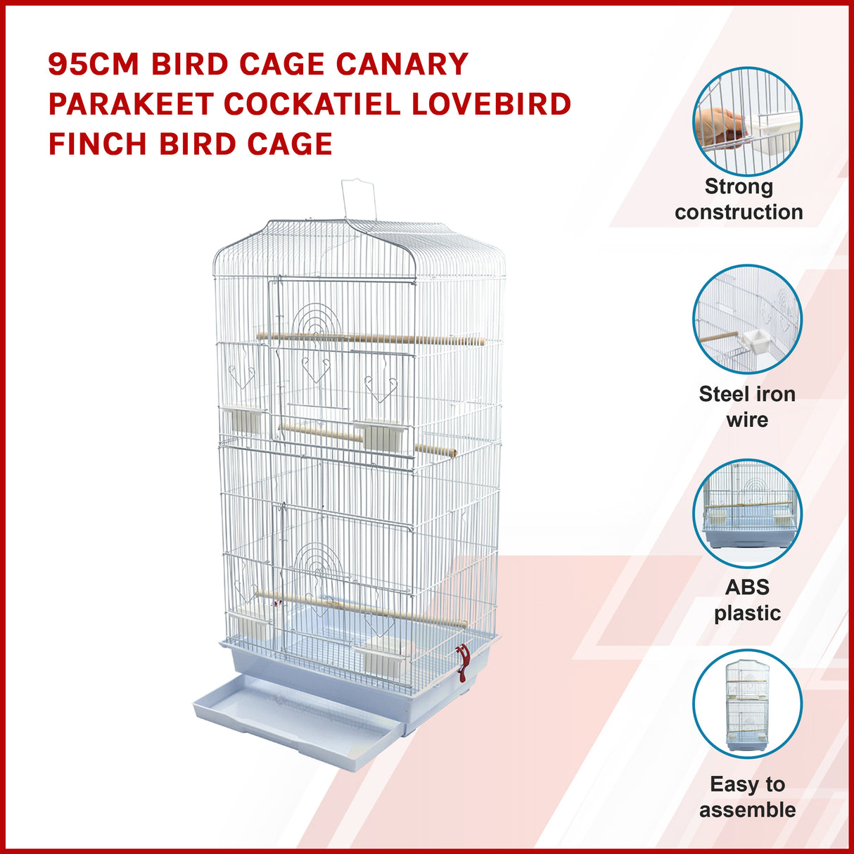 95cm Bird Cage Canary Parakeet Cockatiel LoveBird Finch Bird Cage